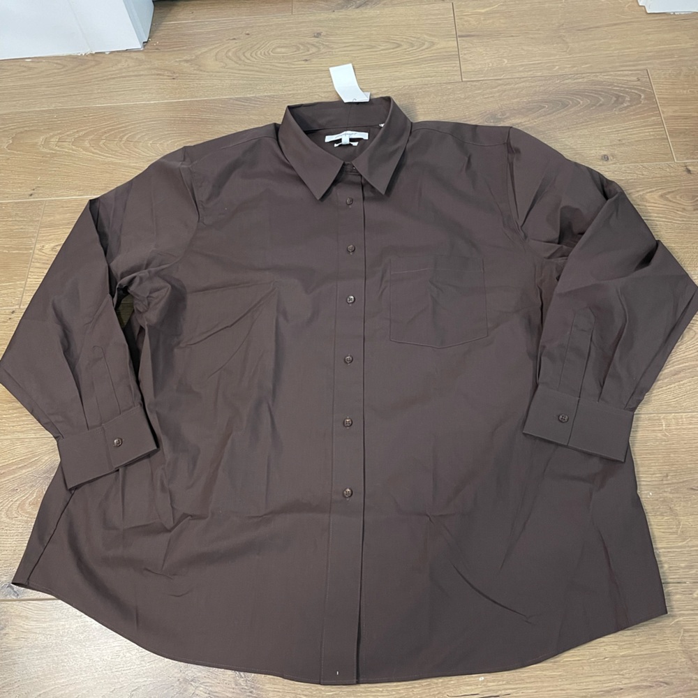 Foxcroft NWT No Iron Chocolate Brown long Sleeve button up Dress Shirt 20W NEW